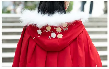 Moterų Hanfu Senovės Kinijos Kailių Apykaklės Raudonos Aksomo Apsiaustu Helovinas Kostiumas Moterims Hanfu Skraiste Karnavalas Šalies Aprangą Lady