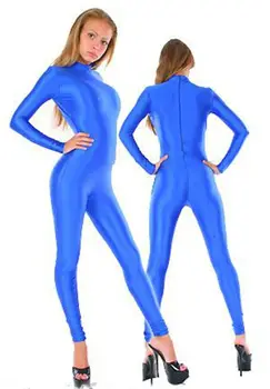 Moterų Ilgas Rankovėmis Catsuits viso Kūno Mėlyna Spalva Lycra Spandex Šalies Kostiumų Zentai Tiktų XS-XXXL Ruožas Dancewear