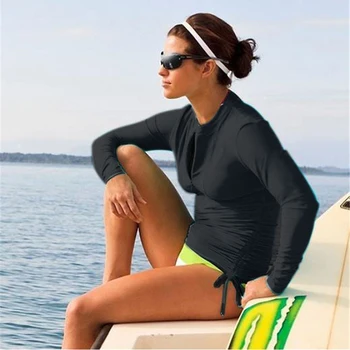 Moterų Ilgas Rankovėmis Rashguard Plaukti Marškinėliai Moteriški maudymosi Kostiumėliai bei kelnaitės Lycra Naršyti Rushguard Paplūdimio UV-Apsauga Veikia Skubėti Darbuotojas Viršūnės