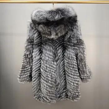 Moterų kailis 2020 nekilnojamojo lapės kailinius, kailis vidutinio ilgio gobtuvu moterų žiemos paltai natūralaus lapės kailio paltai žiemos kailių paltai