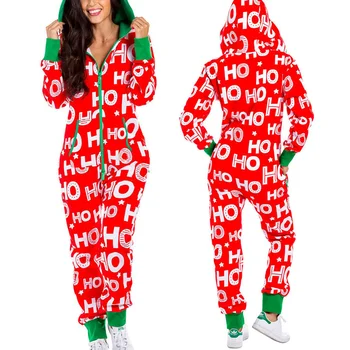 Moterų Kalėdų Vienos dalies Pižama su Gaubtu Santa Modelis Suaugusiųjų Jaukus Jumpsuits Švenčių Homewear