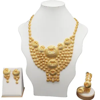 Moterų karoliai naujas dizainas dubajus aukso karoliai afrikos didelis papuošalų rinkiniai vestuvių nuotaka papuošalai aksesuaras fine jewelry