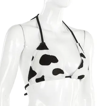 Moterų Mados Seksualus Pieno Karvė Modelis Pliušinis Liemenėlė Viršūnes Camis Mielas Camisole Liemenė, Plaukimo Paplūdimio Šalies Clubwear Mergaitėms