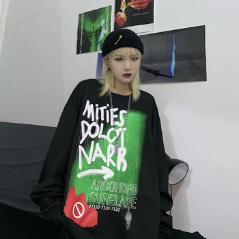 Moterų marškinėliai gotikos hip-hop kietas ilgomis rankovėmis reguliariai dropshipping tee viršuje drabužius camisas jersey punk derliaus svetimas dalykų