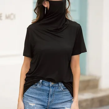 Moterų Marškinėliai Kaukė Golfo Ausų Linijos Saulės Atsitiktinis Palaidų Trumpas Rankovės Veido Kaukė Viršuje Vasaros Streetwear T-shirt Camiseta 2020 m.
