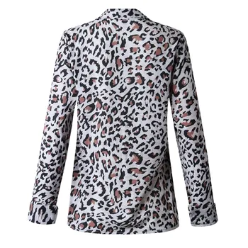 Moterų Marškinėliai Mados Leopardas Spausdinti Streetwear Seksualus V-Kaklo, Ilgomis Rankovėmis Palaidinės Vieną Krūtinėmis Lady Moterų Viršūnių Moterų Marškiniai