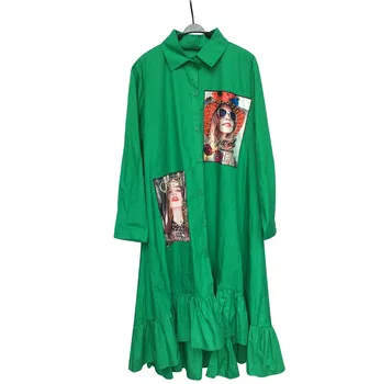Moterų Pavasario Rudens Mados Žalia Geltona Plisuotos Suknelė 2020 Atsitiktinis Mielas Duobute Marškinėliai, Suknelės Ilgomis Rankovėmis Plus Size Vestidos