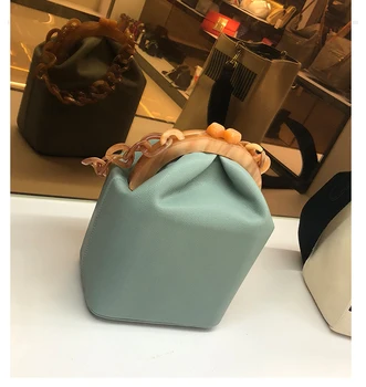 Moterų rankinės PU Akrilo rankena Kibirą dizaineris krepšiai Mados grandinės korėjos Kietas Hasp estetinės Mori mergina Euro-Amerikos stiliaus