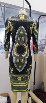Moterų Retro Spausdinti Seksualus Bodycon Suknelės V-Kaklo Derliaus Darbo Elegantiškas Plonas Ponios Darbo Drabužiai Moteris Afrikos Mados Rudens