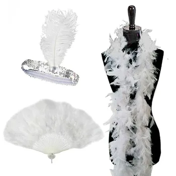 Moterų Riaumojimas 20s Flapper Mergina Kostiumų Priedai (Deluxe 3 Pack Nustatyti 1920 Charleston Džiazo Gatsby Fancy Dress Plunksnų Komplektai