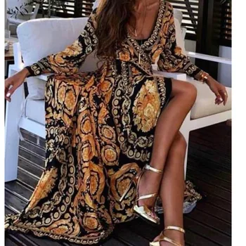 Moterų Sexy Atsitiktinis V-Kaklo Leopard Print Long Maxi Sundress Klubas Šalies Paplūdimys Suknelė