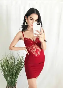 Moterų Sexy Tvarstis Tuščiaviduriai Iš Bodycon Rankovių Vakare Šalies Klubas Trumpas Sundress Tvirtą Raudona Suknelė 2019 NAUJĄ Atvykimo