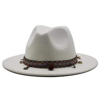 Moterų skrybėlės žiemą, rudenį visoje kraštų kietas ruože britų stiliaus fedora skrybėlės balta raudona derliaus vakarų kaubojus džiazo bžūp fetrinė skrybėlė vyrai