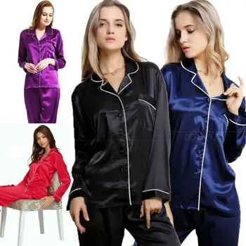 Moterų Sleepwear Rudenį Šilko Satino Pižama Ilgomis Rankovėmis Nustatyti Sleepwear Rinkiniai