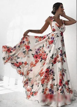 Moterų Suknelė Nauja Mados Gėlių Spausdinti Vestuvių Ilgas, Maxi Vakare Šalies Rankovių Backless Maxi Dydis S-XL Elegantiškas Ponios Drabužiai