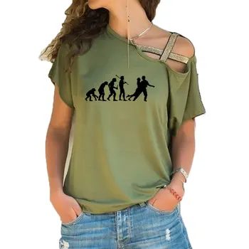 Moterų Swing Šokių Evoliucija grafinis marškinėliai trumpomis Rankovėmis moteriška mada nauja mergina marškinėlius Nereguliarus Nerijos Kryžiaus Tvarstis tee viršūnės
