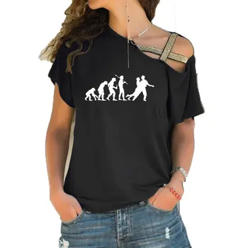 Moterų Swing Šokių Evoliucija grafinis marškinėliai trumpomis Rankovėmis moteriška mada nauja mergina marškinėlius Nereguliarus Nerijos Kryžiaus Tvarstis tee viršūnės