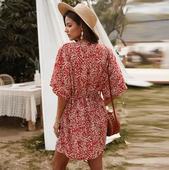 Moterų Vasaros Paplūdimio Suknelė Atsitiktinis Trumpas Rankovės Gėlių Suknele Moterys Boho Mini Šalis Suknelė Elegantiškas V-kaklo Sundress Vestidos#J30