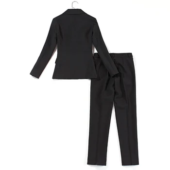 Moterų verslo kostiumas Aukštos kokybės juoda vieną mygtuką švarkas tiktų Plonas kelnes nustatyti 2019 m. rudenį dviejų dalių kostiumas, kostiumai lady kostiumas biuras