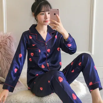 Moterų Šilko Satino Pižama Nustatyti Mielas Animacinių filmų Pižamos ilgomis Rankovėmis 2 Gabalas Sleepwear Kostiumas Pijama Miego Loungewear PlusSize 5XL 100KG