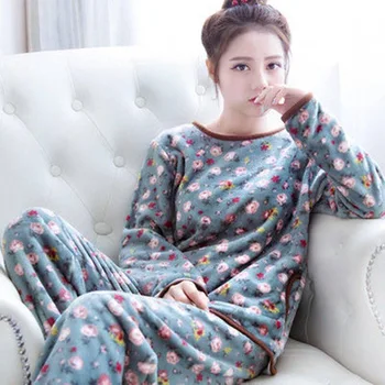 Moterų šilta pižama seksualus žiemos namų drabužių Išlaikyti šiltą naktį nustatyti pygama femme rinkinys