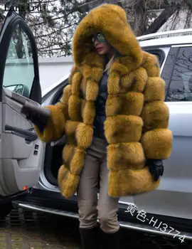 Moterų Žiemos Dirbtiniais Kailių Paltai Jaukus Striukė Atidaryti Priekiniai Gobtuvu Tirštėti Grynos Spalvos, Ilgomis Rankovėmis, Šiltas Outwear Paltas Plius Dydis