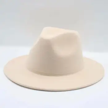 Moterų žiemos skrybėlės kietas spalvotų platus kraštų veltiniai kepurės moterims, vyrams oficialų derliaus klasikinis paprastas baltas juodas fedora skrybėlės moterims