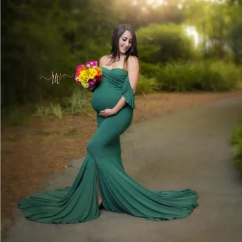 Motinystės Maxi Suknelė Medvilnės Suknelės Photoshoot Nėščioms Moterims Seksualus V-Kaklo Trumpomis Rankovėmis Ilgai Nėštumo Suknelė Fotografijos Rekvizitai