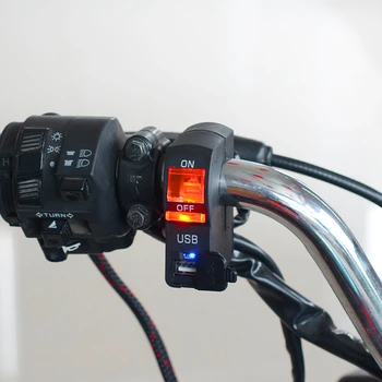 MotoLovee Daugiafunkcį 22mm LED Universalus Motociklo Rankenos Pradėti įjungimas IŠJUNGIMO Mygtukas Su USB Įkroviklis 4 Vielos Jungtys
