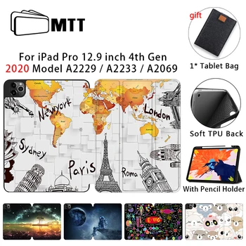 MTT TPU Minkštas Atgal Case For iPad Pro 12.9 colių A2229 A2233 2020 PU Odos Apversti Stendas 