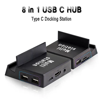 Multi-funkcija 8 1 USB C HUB C Tipo Docking Station Telefono Stovas Dex USB C iki HDMI+SD+TF Doko, Maitinimo Adapteris, Skirtas 