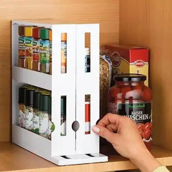 Multi-Funkcija Stalčiuko Virtuvės Rack 2 Sluoksnis Sukasi Virtuvėje Prieskoniai Jar Butelis Stalčiuko Virtuvės Butelio Saugojimo Organizuoti