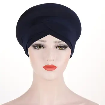 Musulmonų Moterys Vientisos Spalvos Kaktos Kryžiaus Turbante Chemo Skrybėlę Arabų Galvos Skara Hijab Femme Musulman Turbaną Kepurės Variklio Dangčio Headwraps