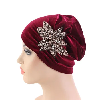 Musulmonų Moterys, Šiltas, Aksominis Gėlių Spausdinti Turbaną Skrybėlę Vėžio Chemoterapija Chemo Kepurės Galvos Wrap Apdangalai, Plaukų Dangtis