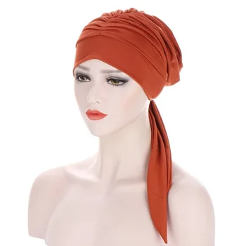 Musulmonų Turbaną Skrybėlę moterų Pre-Susieta Chemo Beanies Kepurės Bandana Skarelė Galvos Wrap Vėžio Plaukų Aksesuarai
