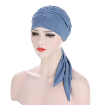 Musulmonų Turbaną Skrybėlę moterų Pre-Susieta Chemo Beanies Kepurės Bandana Skarelė Galvos Wrap Vėžio Plaukų Aksesuarai