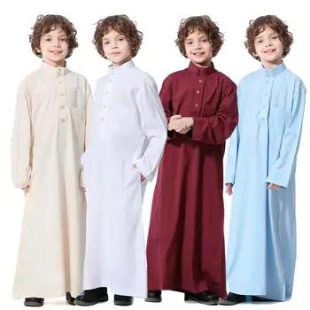 Musulmonų Vaikų Abaja Ramadanas Jubba Thobe Berniukas Ilga Suknelė Vaikai Caftan Islamo Skraiste Stovėti Apykaklės, Kaftan Dubajus Arabų Pamaldos
