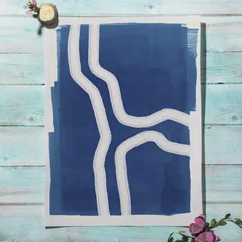 Mėlyna Abstrakčiai Sienos Menas Spausdinti Paveikslai Tapyba Geometrijos linija Palmių Lapų, Augalų Šiaurės Plakatas Sienos Nuotraukas Gyvenimo Kambario Dekoro