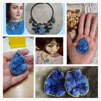 Mėlyna kvarco kristalo Akmens Pakabukas agates Druzy švytuoklės Natūralaus akmens žavesio Karoliai, pakabučiai, papuošalai todėl Moterys Gydymo dovanos