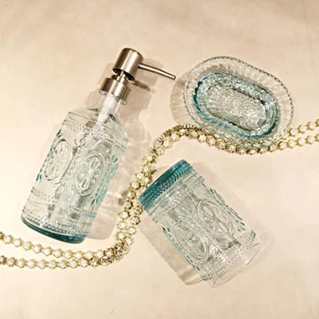 Mėlyno Stiklo vonios butelis Europos stiliaus Paspauskite Praskiedimo šampūnas vandens butelis Burną taurės Muilo Dėžutė