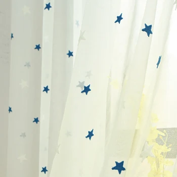 Mėlynos Žvaigždės Užuolaidų Vaikams, Kūdikio Kambarys Animacinių filmų Lino Tiulis Užuolaidų Balniškumas Audinio Užuolaidos Lango Gydymo Cortinas T&300#30
