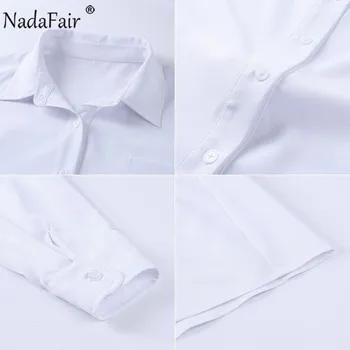 Nadafair Balta Moterų Palaidinė Marškinėliai 2020 Streetwear Negabaritinių Ilgomis Rankovėmis Viršūnes Ir Ilgas Palaidinė Atsitiktinis Laisvi Marškinėliai