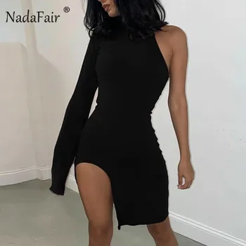 Nadafair Vieną Petį Seksualus Trumpą Suknelę Ilgomis Rankovėmis Golfo Rudenį Klubas Suknelė 2020 Tuščiaviduriai Iš Juodosios Šalies Klubas Suknelės