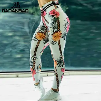 NADANBAO Push Up Moterų Antblauzdžiai Fitneso 3D Atspausdintas Gėlių Leggins Seksualus Aukšto Juosmens Treniruotės Kulkšnies Pants Plus Size Moters