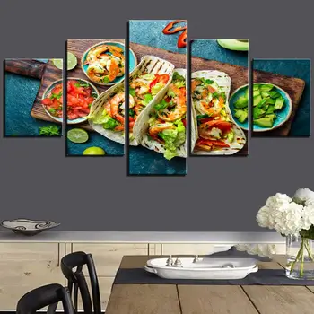 Namų Dekoro Tapybos Sienos Meno Rėmo Restoranas Virtuvės Plakatai Nuotraukas, 5 vnt Meksikos Maisto Krevečių Taco Vaisių HD Atspausdinta Drobė
