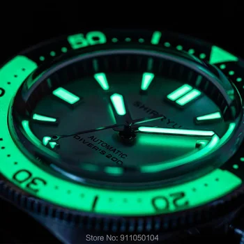 Naras Vandens Dvasios Prabanga Sapphire Kristalas Lęšiai Bezel Vyrų Automatinis Mechaninis laikrodis 20Bar VISOS Žalios Šviesos Data Langą