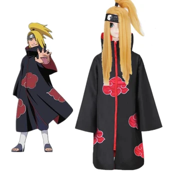 Naruto Apsiaustu Akatsuki Anime Cosplay Kostiumai, Kailio Mantijos Deidara Raudona Debesų Skraiste