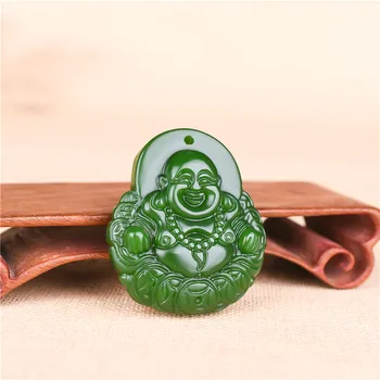 Natūralaus Green Jade Pinigų Buda Pakabukas Karoliai Kinijos Raižyti Žavesio Papuošalų, Aksesuarų Mados Amuletas Vyrams, Moterims, Dovanos