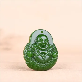 Natūralaus Green Jade Pinigų Buda Pakabukas Karoliai Kinijos Raižyti Žavesio Papuošalų, Aksesuarų Mados Amuletas Vyrams, Moterims, Dovanos