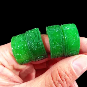 Natūralaus green jade žiedai vyrams, moterims prekės ženklo žiedas rankomis poliruoto jade ranka raižyti modelis jade žiedas smaragdas žiedai 1 vnt